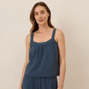 Pact Blue Coastal Cami Gauze Cotton Sleeveless Lightweight Tank Top Women’s XL